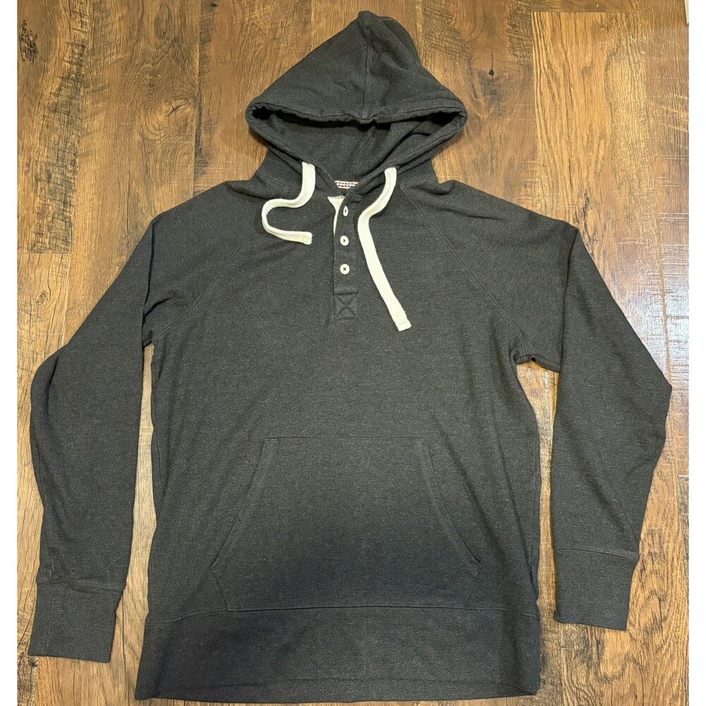 THE NORMAL BRAND HENLEY PULLOVER HOODIE Charcoal Grey MENS Size Medium M Bear